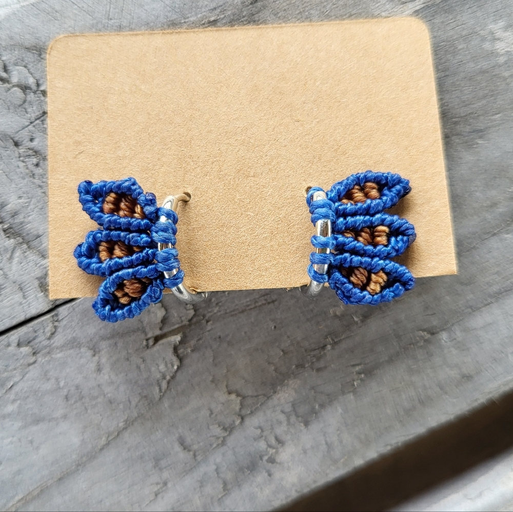 New Handmade huggie earrings (blue and burnt orange)